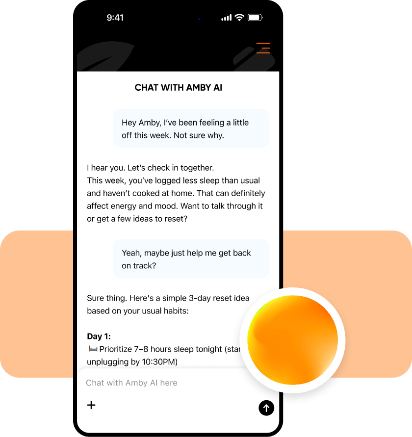 Chat with Amby AI, a longevity coach that knows your habits and progress